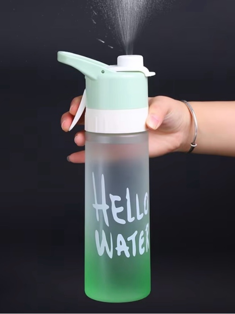 Gradient Color'Hello Water' Water Bottle with Mister 650 ml - Picture 5 of 16